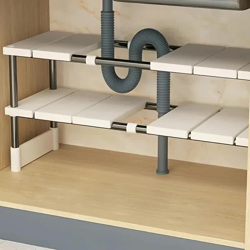 Kitchen Gadgets Cabinet - Adjustable Under-Sink Storage Rack - Stainless